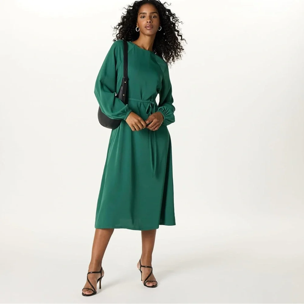 The Drop Women's Standard Dolman Balloon Sleeve Belted Midi Dress - Picture 1 of 11